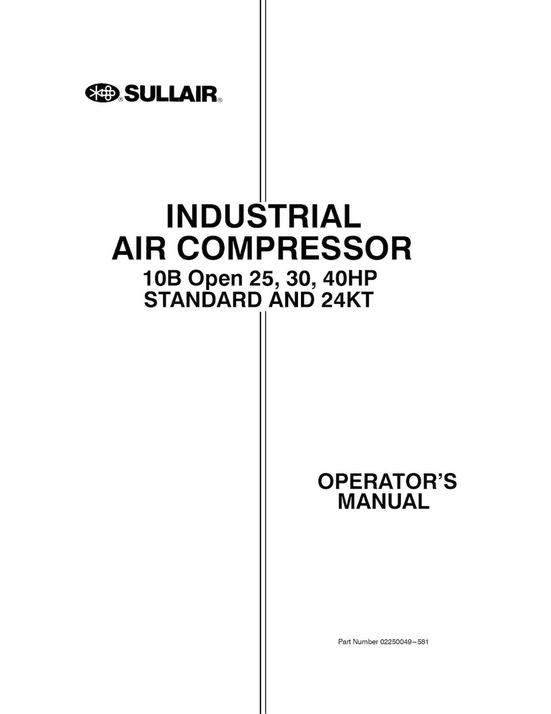 25 30 40 HP Industrial Air Compressor Operator Maint Manual Fits