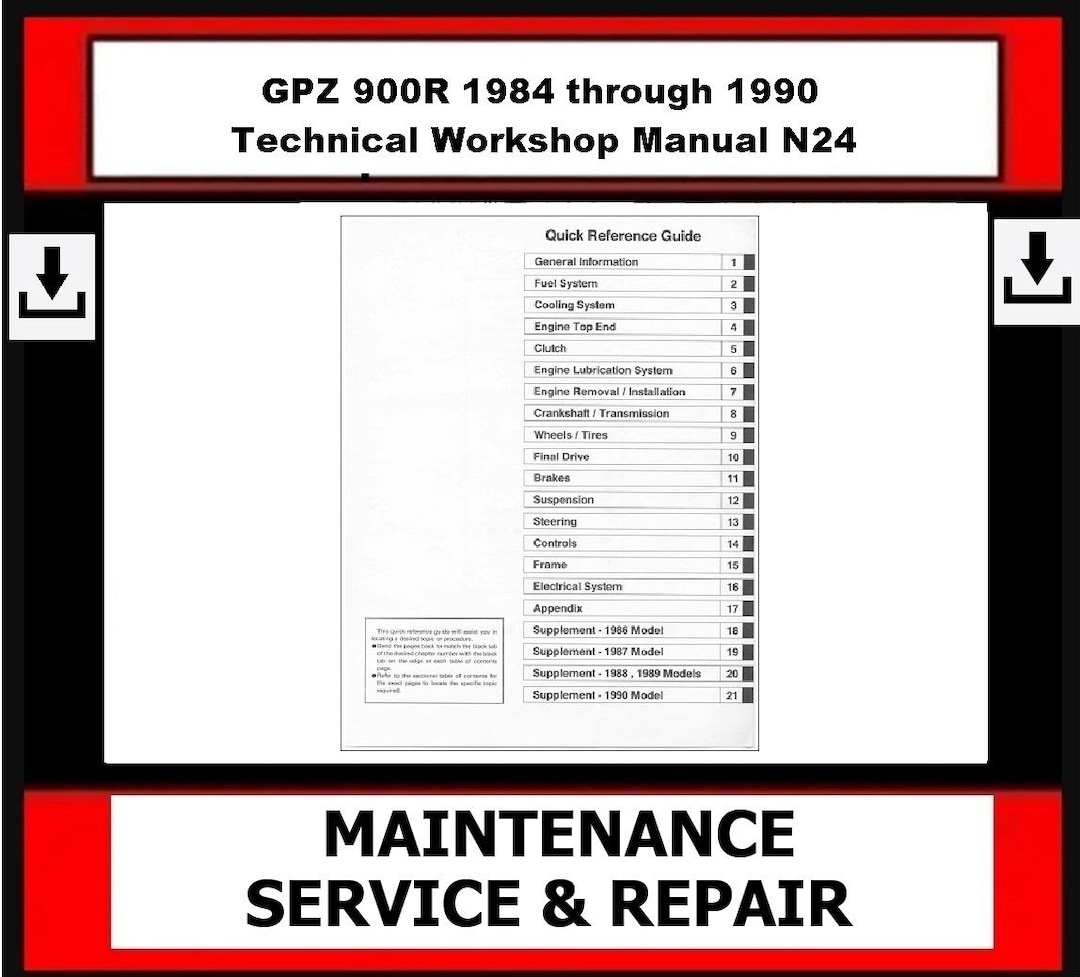 1984年から1990年 - 技術ワークショップマニュアル GPz 900R N24