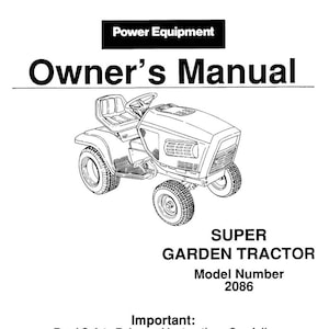 Fits Cub Cadet - Super Garden Model 2086 Tractor Owner&#39;s Manual