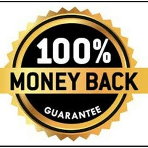 May include: A gold starburst seal with a black center. The text "100% MONEY BACK GUARANTEE" is printed in white on the black center.
