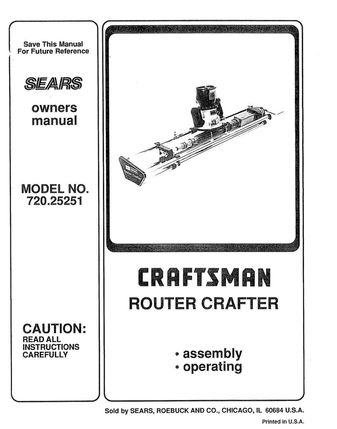 Operator Instruction Manual Craftsman router Crafter 720.25251 Etsy