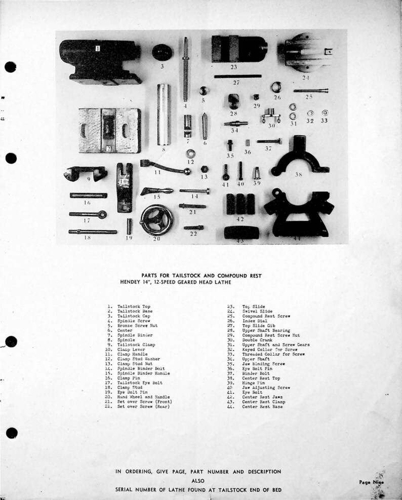 12speed Geared Head Lathe Service Parts List Manual Fits Hendey Machine 14 Inch Etsy