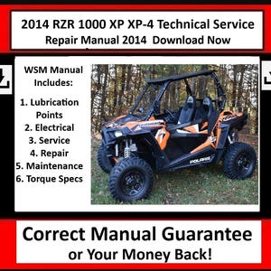 Adatto a Polaris RzR 1000 Xp Xp-4 del 2014 Manuale di riparazione e assistenza tecnica 2014 RZR XP e XP-4 1000 9924874 adatto a Polaris - Scarica ora