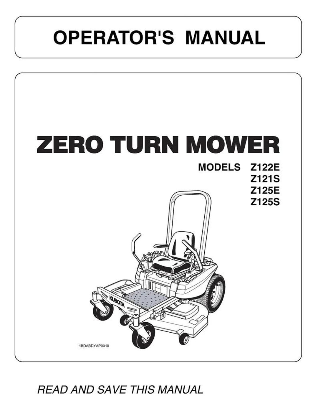 こうぴ ページ Fits Kubota - Z122E Z121S Z125E Z125S Zero-turn Mower Operator
