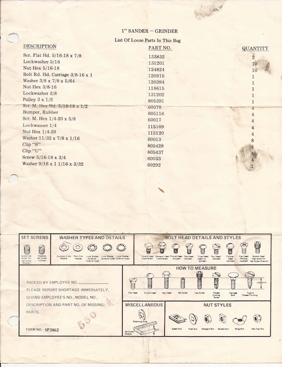 2Z646 Sander-grinder Operator Instruction & Parts List Manual