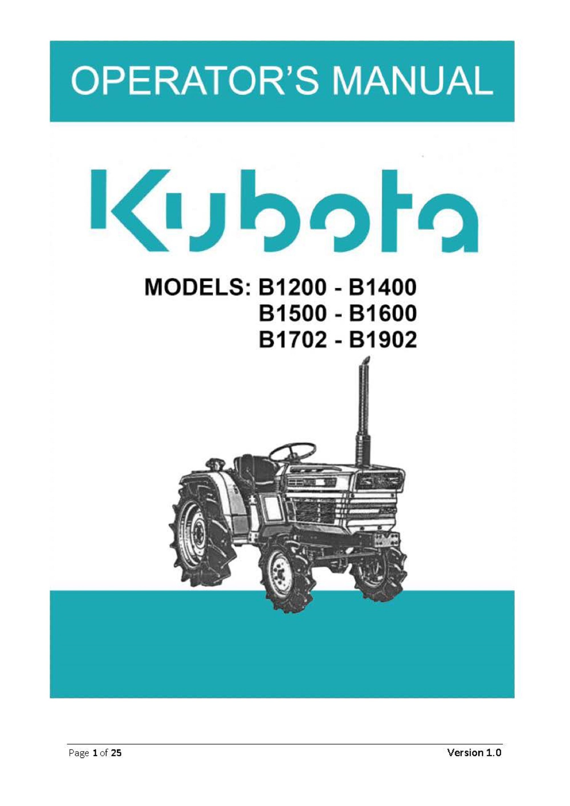 B1200 B1400 B1500 B1600 B1702 B1902 Tractor Operator Maintenance Manual