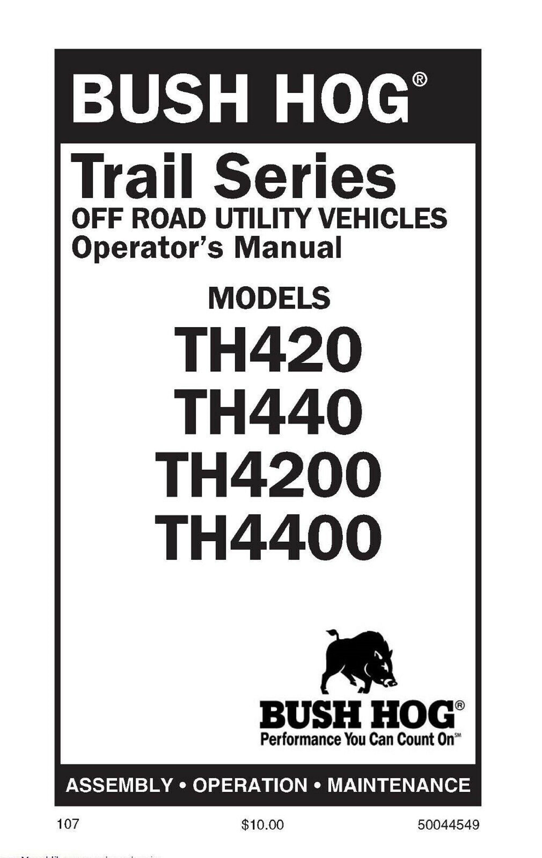 Bush Hog TH420 TH440 TH4200 TH4400 Side by Side Operators Maintenance