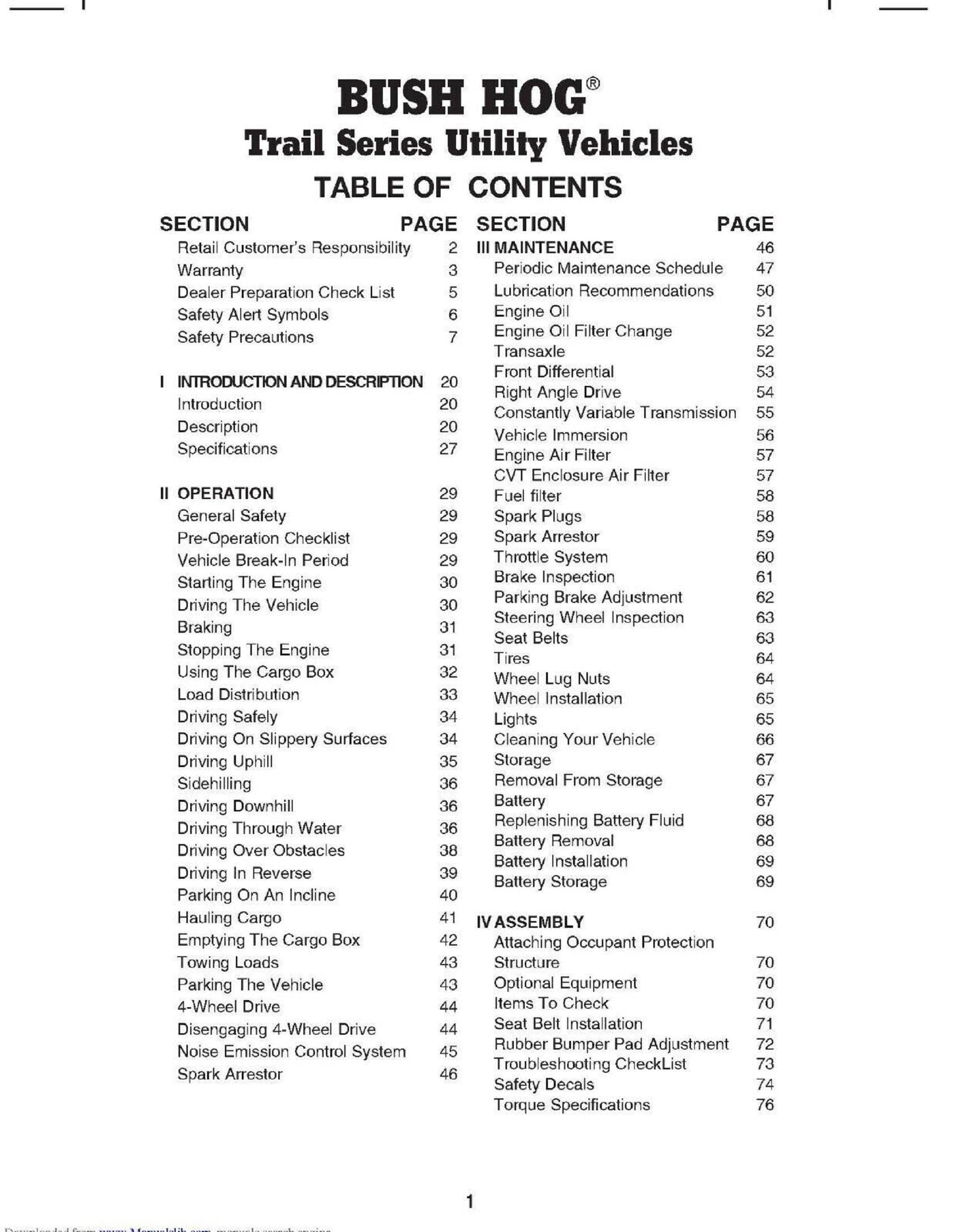 Bush Hog TH420 TH440 TH4200 TH4400 Side by Side Operators Maintenance