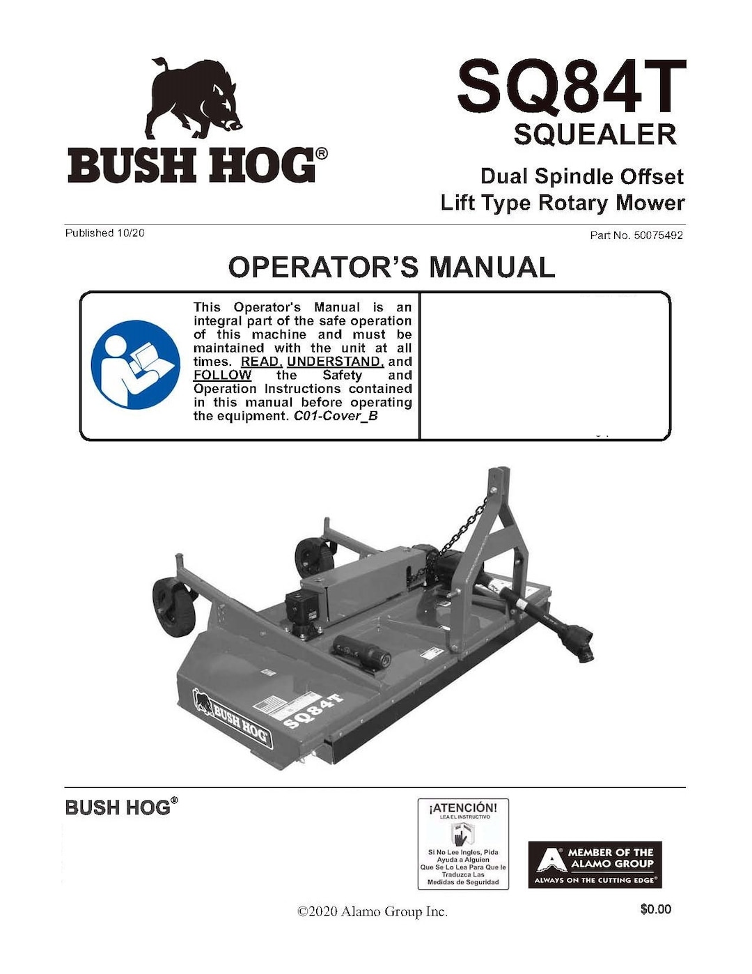 84 Squealer Operator's Manual Bush Hog SQ84T Etsy