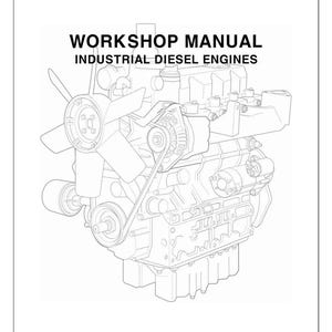 May include: Line drawing of a workshop manual for industrial diesel engines. The drawing shows a detailed illustration of a diesel engine with a belt-driven fan and other components.