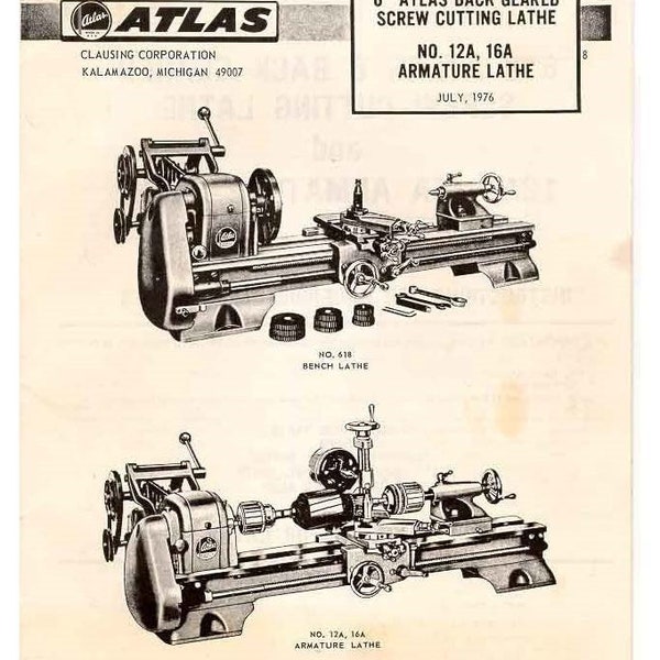 1976 Metal Lathe Instructions & Parts Manual Fits ATLAS/CRAFTSMAN 6" No. 618