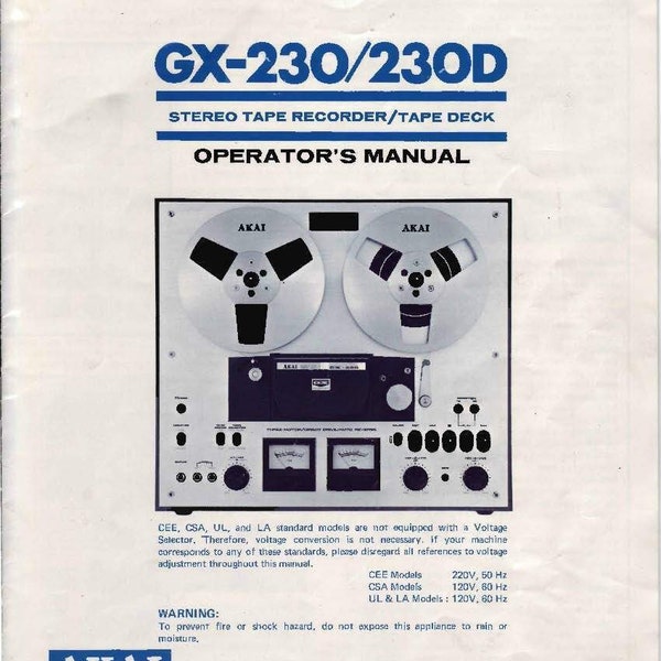 Owner's Manual Akai GX-230 / GX-230D Reel to Reel Tape Deck