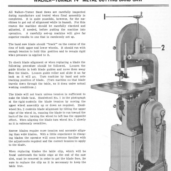 Operator & Parts Manual WALKER TURNER 14" Metal Cutting Band Saw