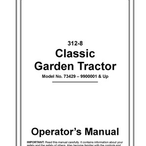Fits Wheel Horse - 312-8 Classic Garden Tractor Operator Maint Manual