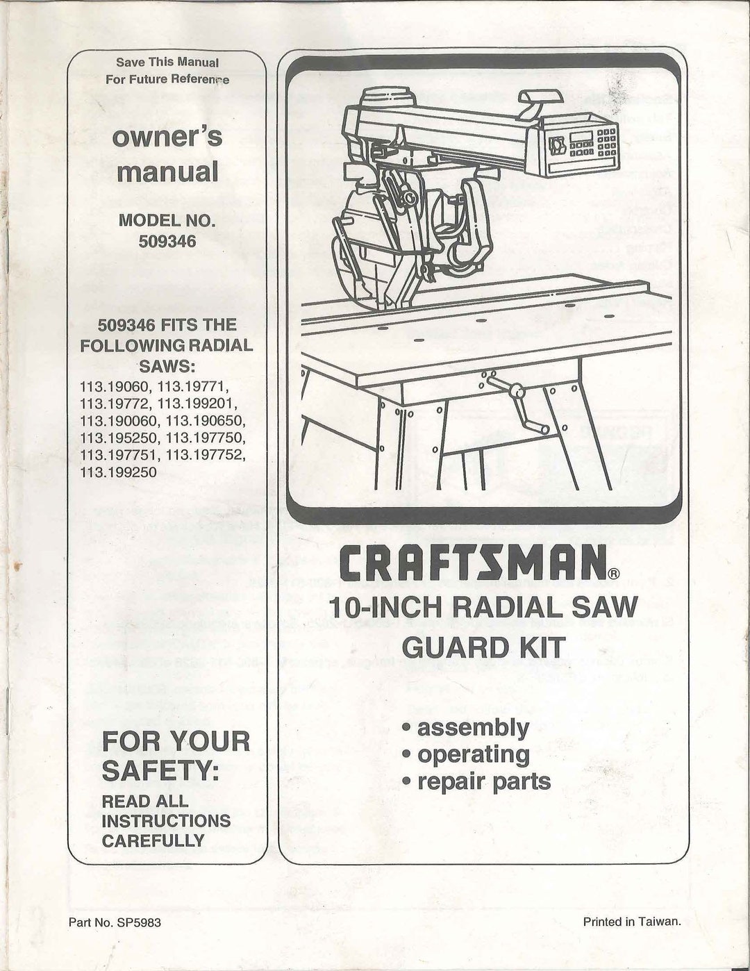 Craftsman radial arm saw rebuild kit deals