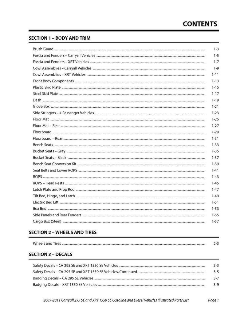 2009 2010 2011 Gas-diesel Golf Cart Illustrated Service Parts List