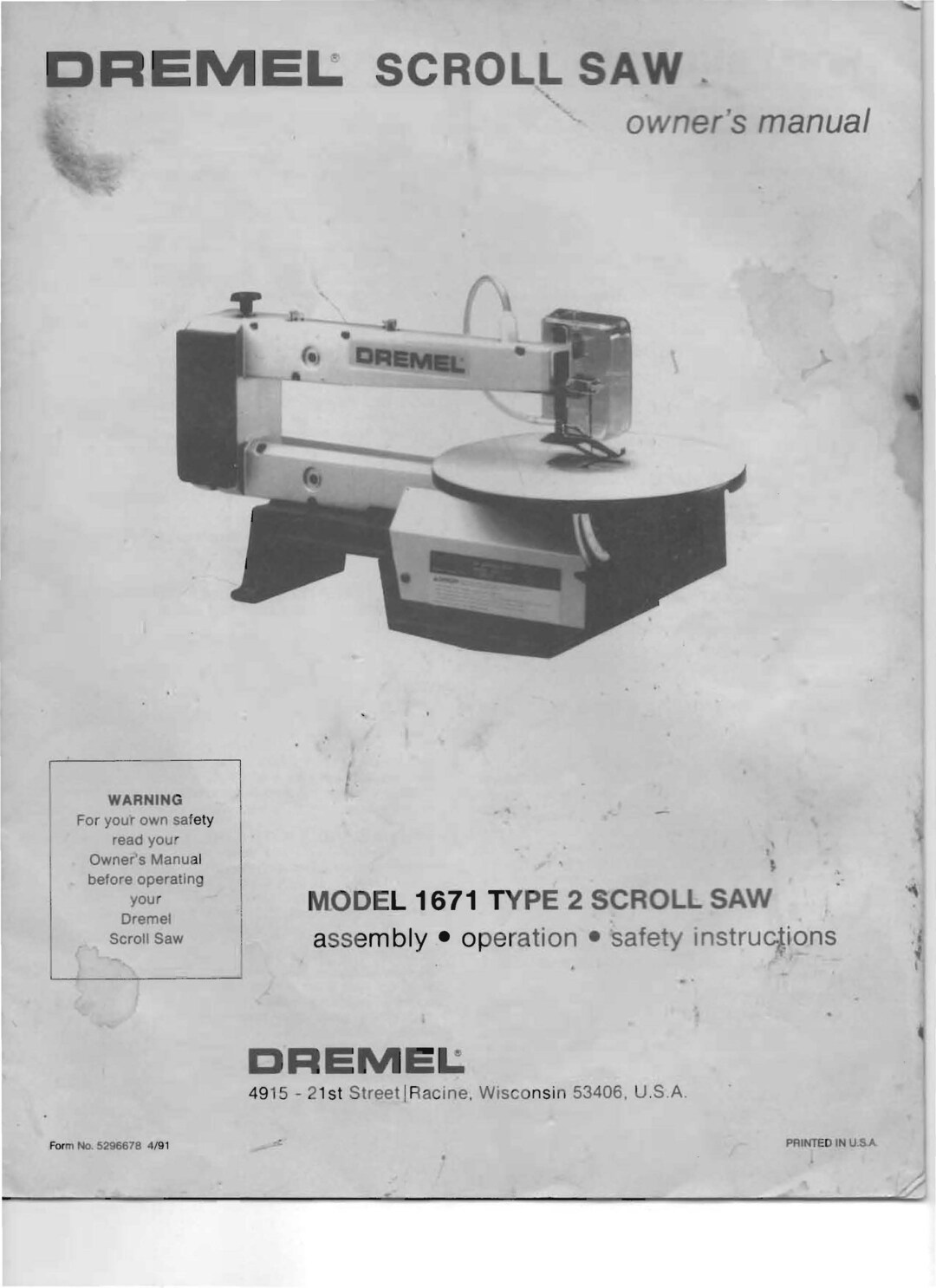 Scroll Saw Operator's & Parts Manual DREMEL Model 1671 16 Etsy