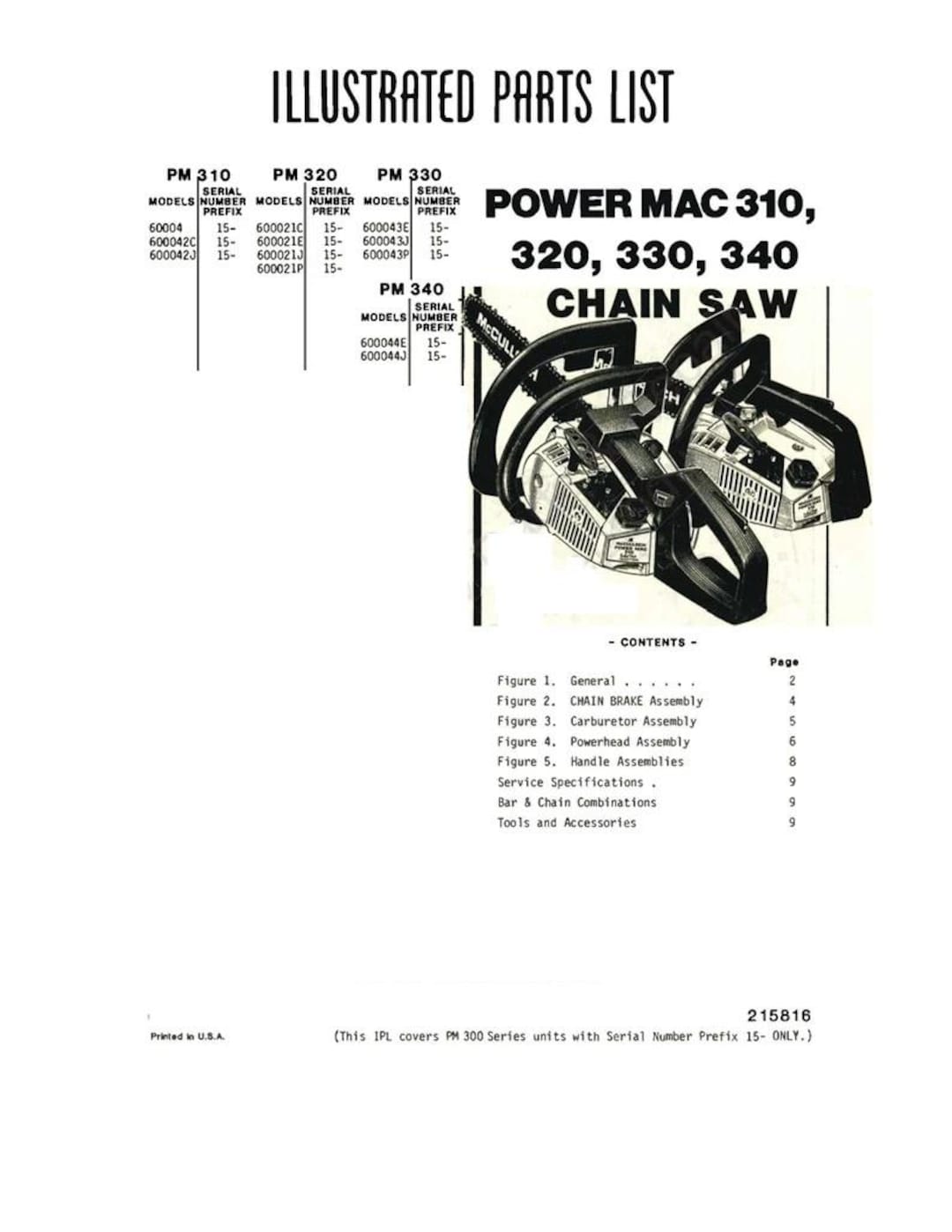 Fits Mcculloch - Power Mac 310 320 330 340 Chainsaw Illustrated 