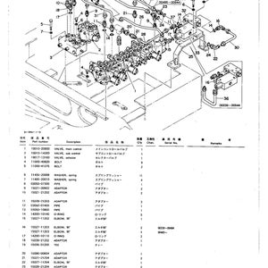 May include: Diagram of valve and accessories with part numbers and descriptions. Includes various components like valves, bolts, washers, pipes, adaptors, and elbows. Text in English and Japanese.