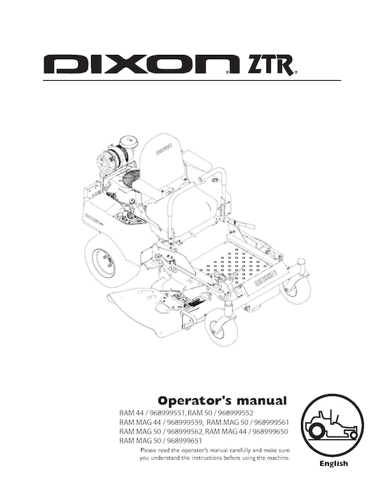 Buy Mower Operator Maintenance Manual Fits Dixon ZTR Ram Series