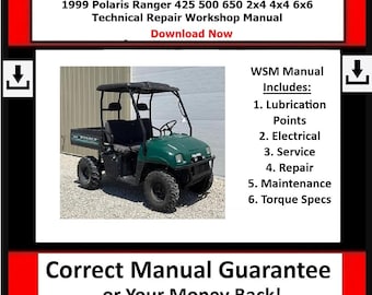Se adapta a Polaris - Manual de taller de reparación técnica Polaris Ranger 425 500 650 2x4 4x4 6x6 1999