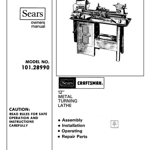 Lathe Instruction Manual Craftsman 12" Metal Turning 101.28990