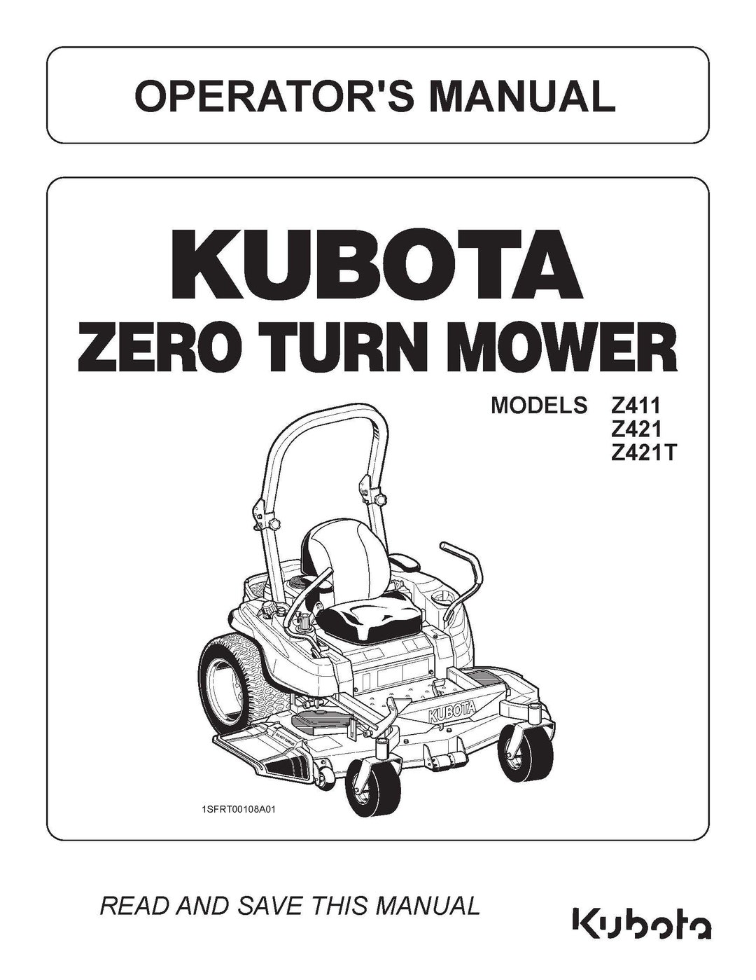 Z411 Zero Turn Tractor Operators Maintenance Manual Kubota Z411 Etsy