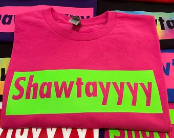 SHAWTAYYYY Neon Green Logo on Pink T-Shirt