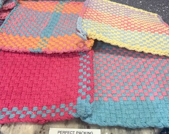 Handmade Cotton and Wool Potholders: Large 8.5" Heat-Resistant Trivets - Pastels