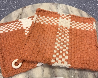 Handmade Cotton and Wool Potholders: Large 8.5" Heat-Resistant Trivets - Texas Themed Crosses