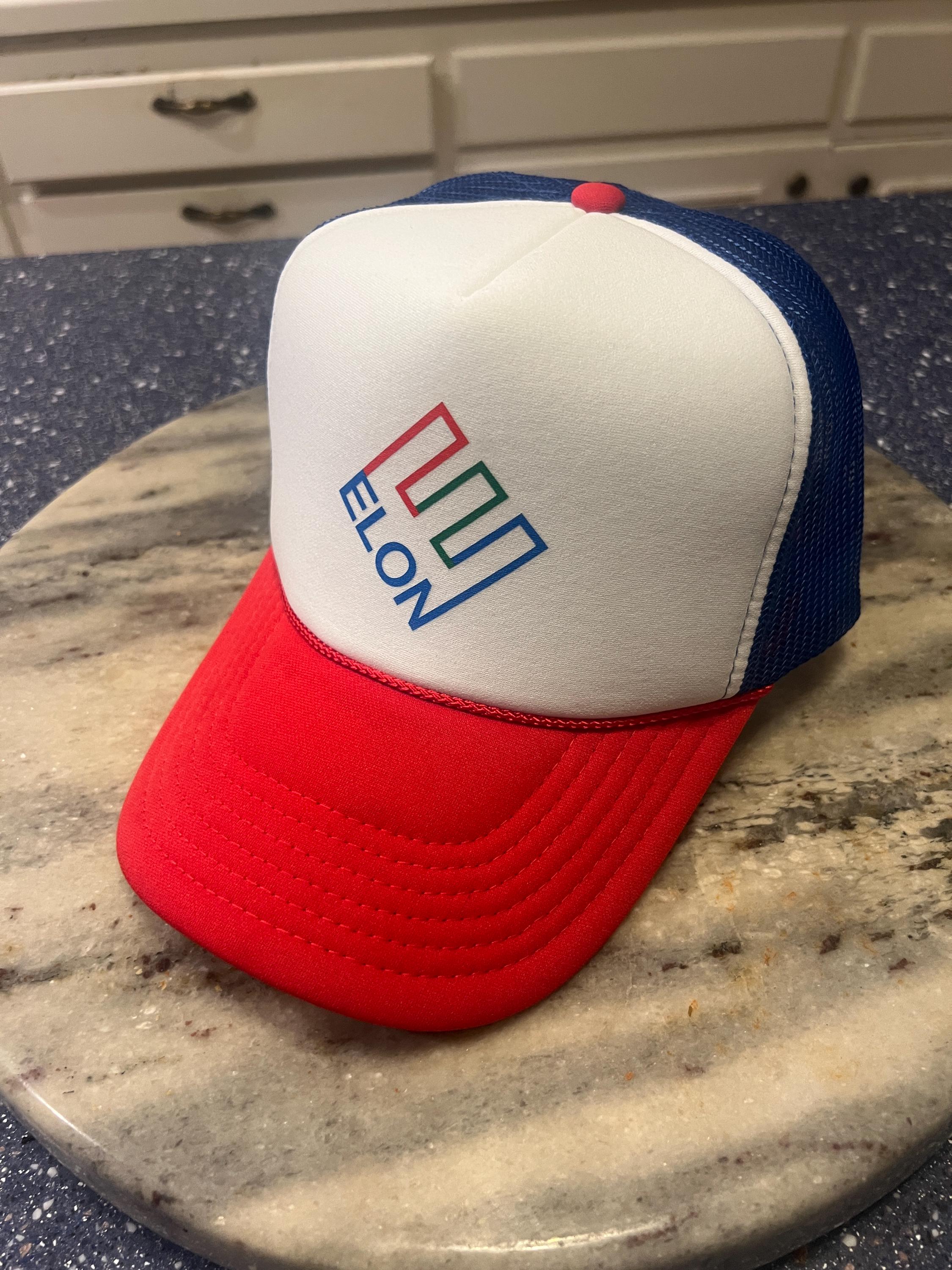 ELON Enron Parody Hat – Red White & Blue Trucker Cap, Meme Logo Foam Snapback
