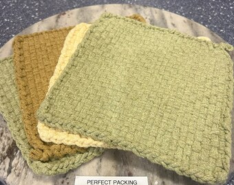 Handmade Cotton and Wool Potholders: Large 8.5" Heat-Resistant Trivets - Solid Colors