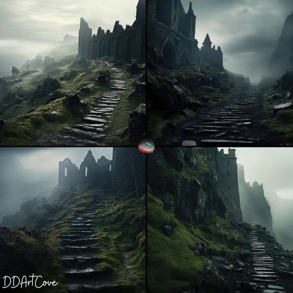 Digital Backdrop 4 Foggy Dark Castle Paths , Dark & Moody Landscape Backdrops for Composites | Instant Download JPG Files