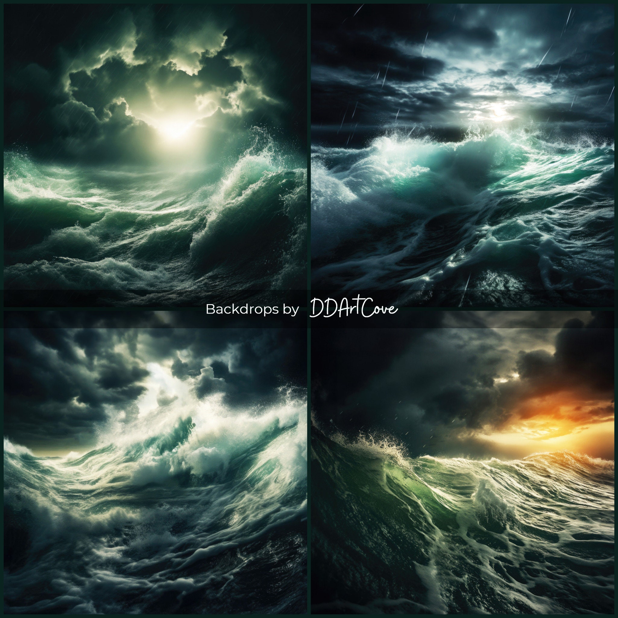 4x Stormy Ocean Backdrops Digital Backgrounds of Natures - Etsy