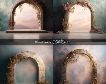 4x Minimalist Floral Arch Backdrops, Digital Background Studio Backdrop Overlays, Studio Photography Backdrops, Photoshop Overlays Textures