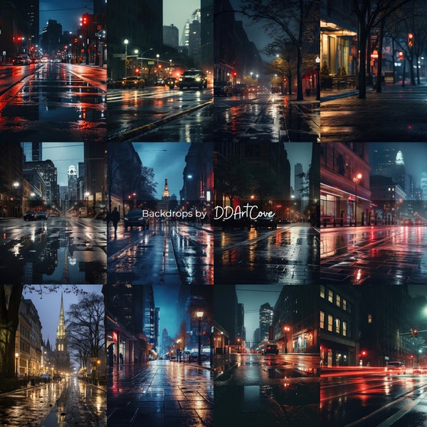 12 Night City Streets Digital Backdrops, Urban Street Art Background Images for Photoshop Overlays & More, Instant Digital Download
