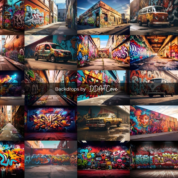 Digital Backdrop 24 Graffiti Walls , Colorful Urban Street Art Background Images for Photoshop Overlays & More | Instant Digital Download