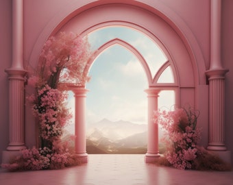 Pink Arch Digital Backdrop | Instant Digital Download Background Photoshop PNG Digital Maternity Overlay, Dream