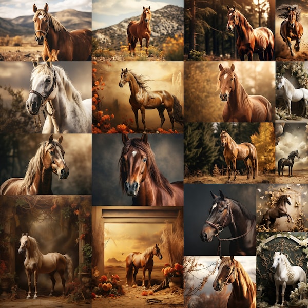 18 Horse Backdrops Digital Backdrops, Horses Photography Art Background Images for Photoshop Overlays, Instant Download Horse Photo Shoot