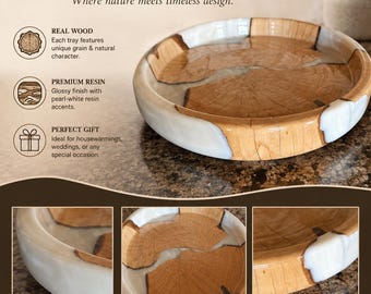 Handgefertigte Apfel Holz Resin Catchall Schale | Modernes Rustikales Dekoratives Tablett