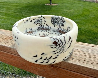 Handcrafted Pinecone Epoxy Bowl – Cream Resin Rustic Modern Art Piece