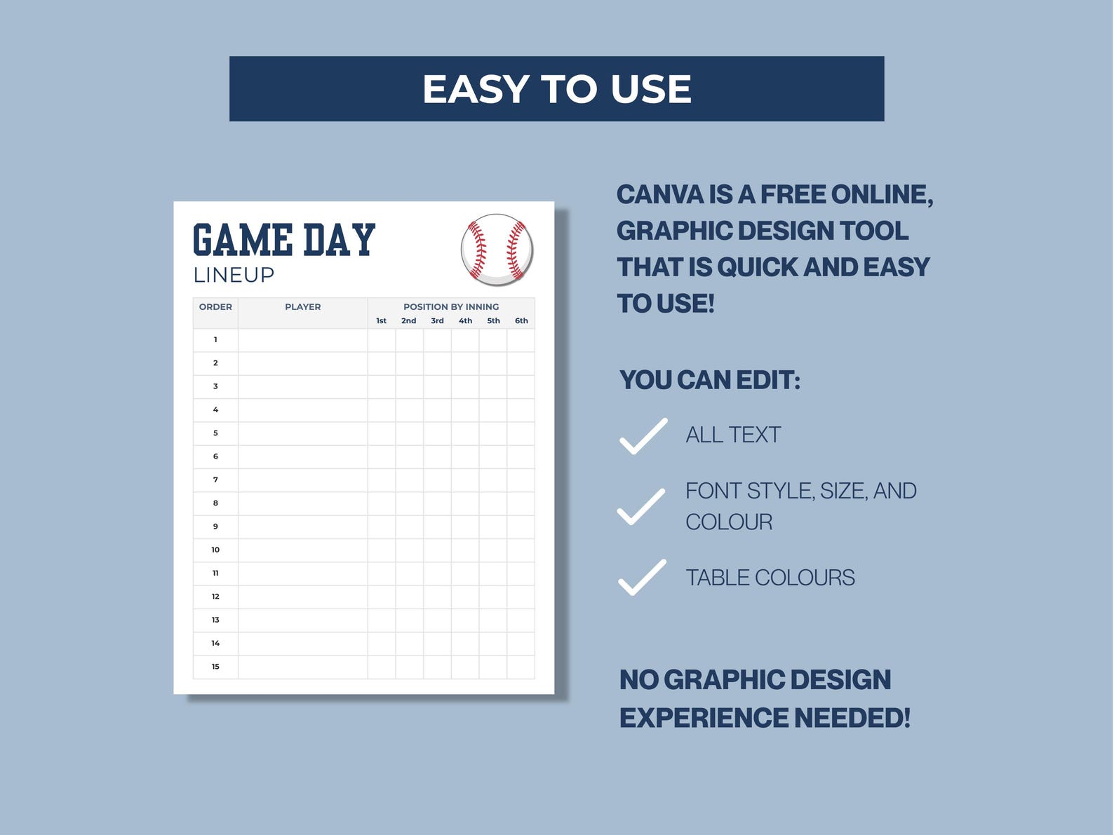 Printable Baseball Line up Card Sheet, Editable Batting Order With ...
