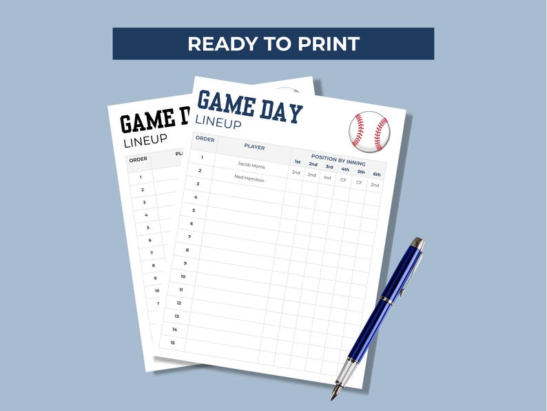 Printable Baseball Line up Card Sheet, Editable Batting Order With ...