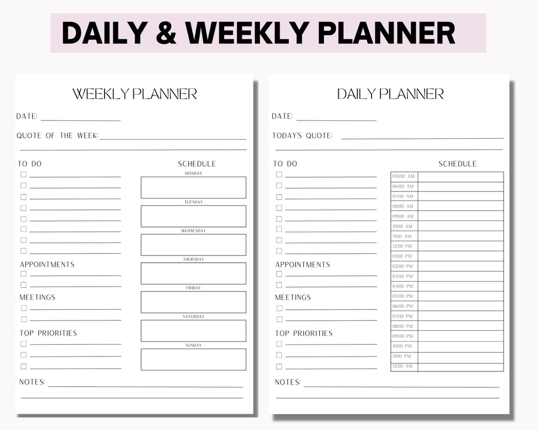 Daily and Weekly Planner 2023, Printable Planner, Goal Planner, Instant