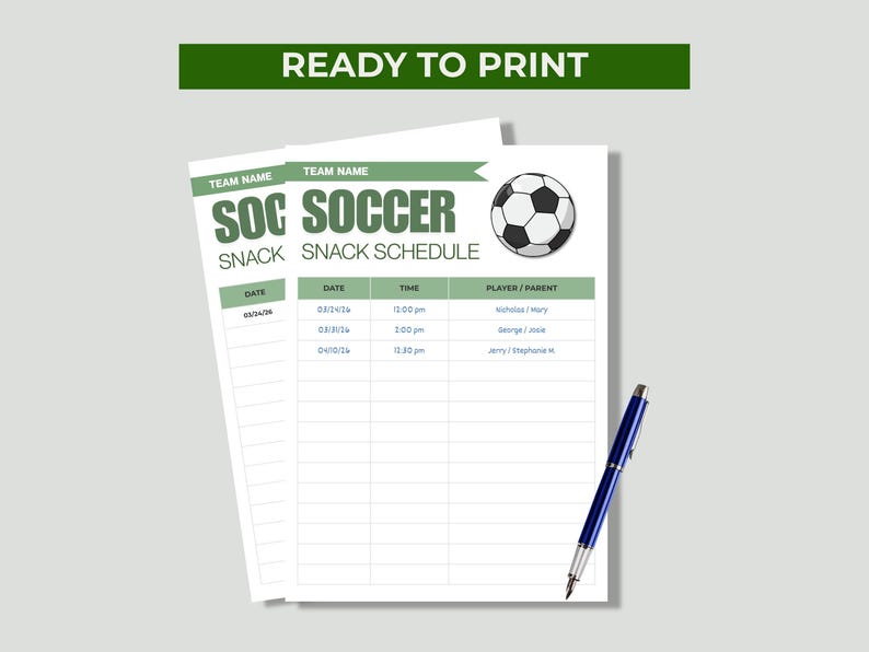 Editable Soccer Snack Schedule Template, Canva Team Snack Sign up Sheet ...