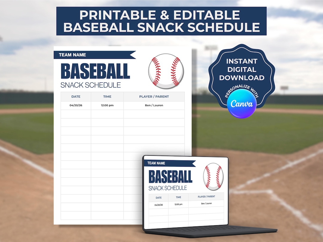 Editable Baseball Snack Schedule Template, Canva Team Snack Sign up ...