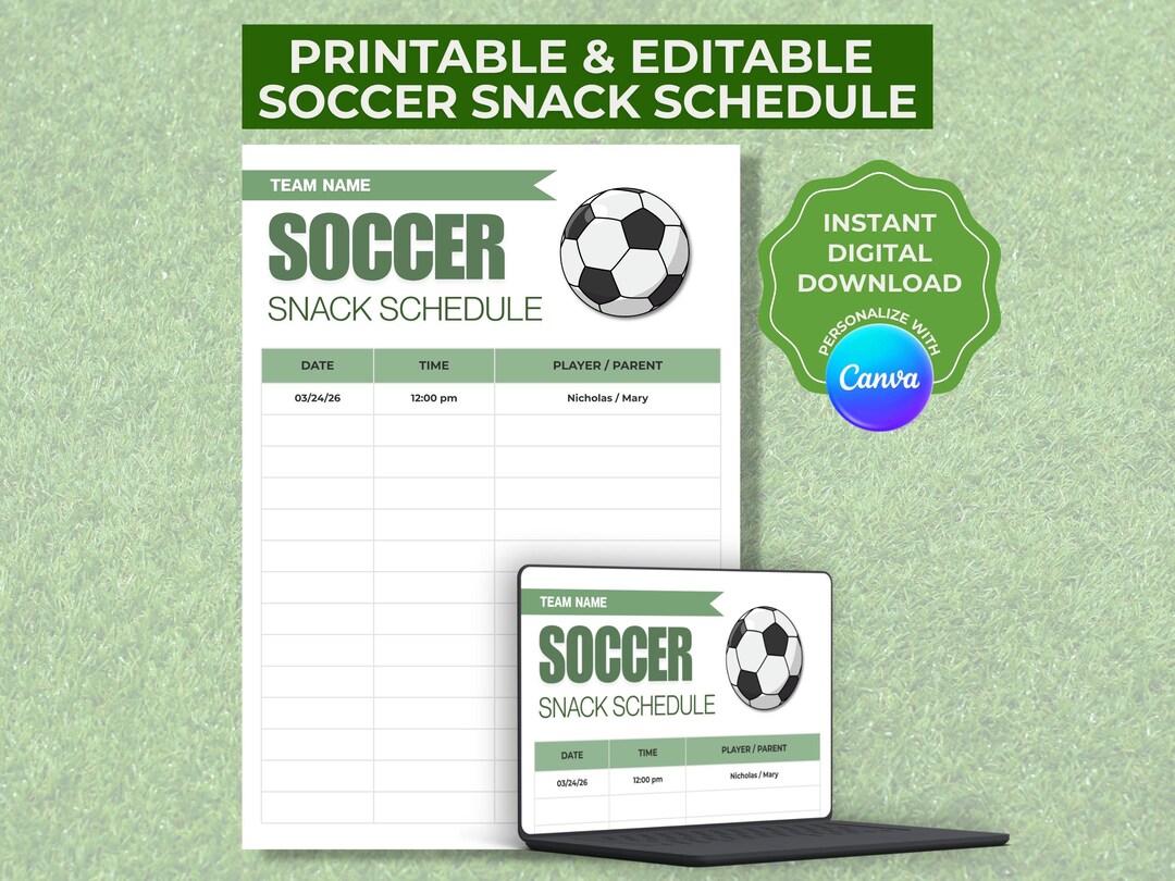Editable Soccer Snack Schedule Template, Canva Team Snack Sign up Sheet ...