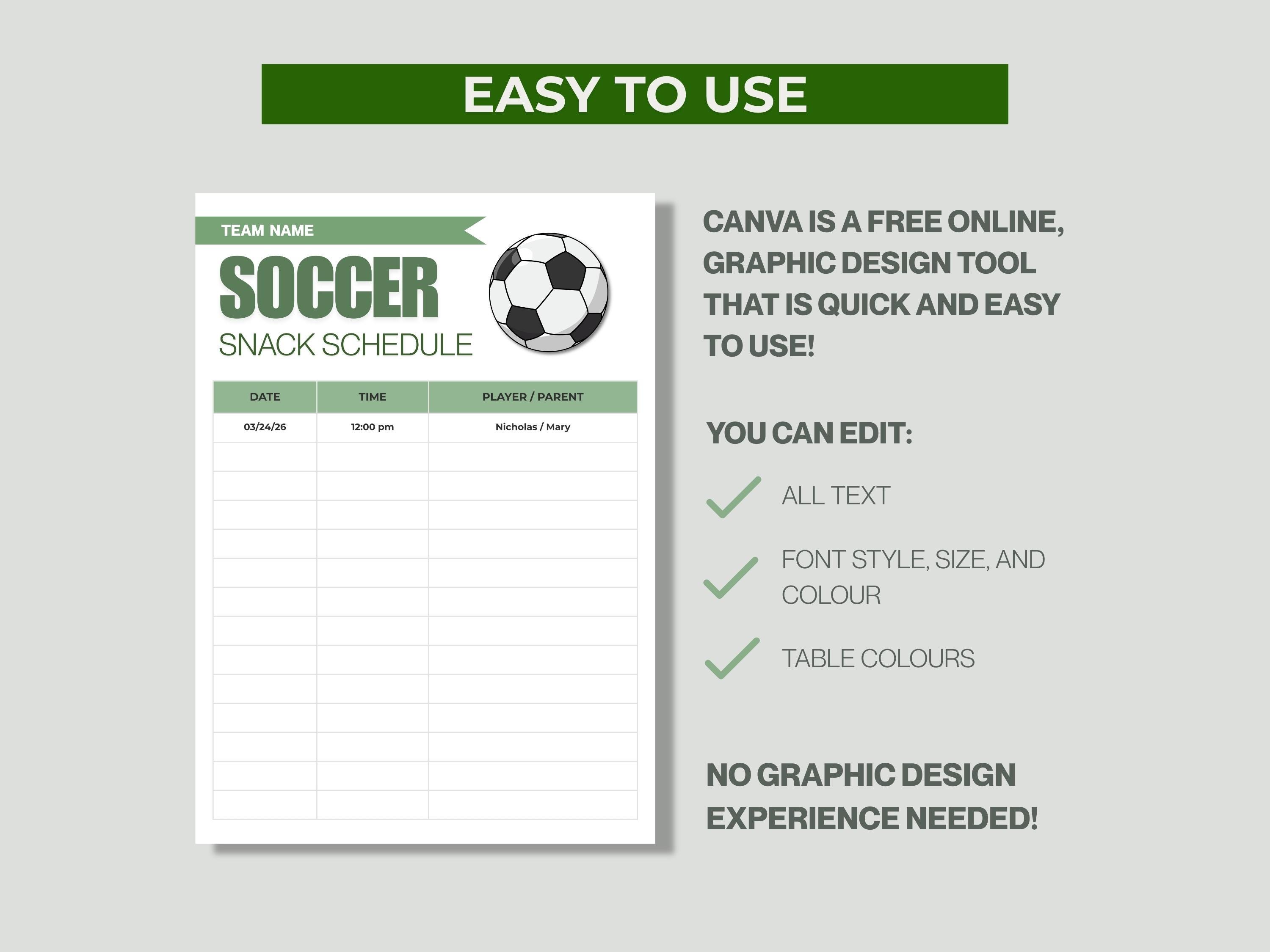 Editable Soccer Snack Schedule Template, Canva Team Snack Sign up Sheet ...
