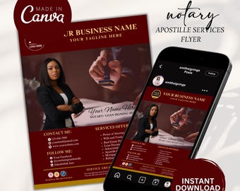 Sociale media-flyer notaris, flyer-sjabloon notaris, ondertekenaar lening, marketing-flyersjabloon voor mobiele notaris, canva-marketingsjabloon