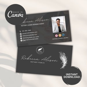 Notary Business Card, Printable DIY Notary Business Card Canva Template, Mobile Notary Services, Notary Signing Agent Business Card